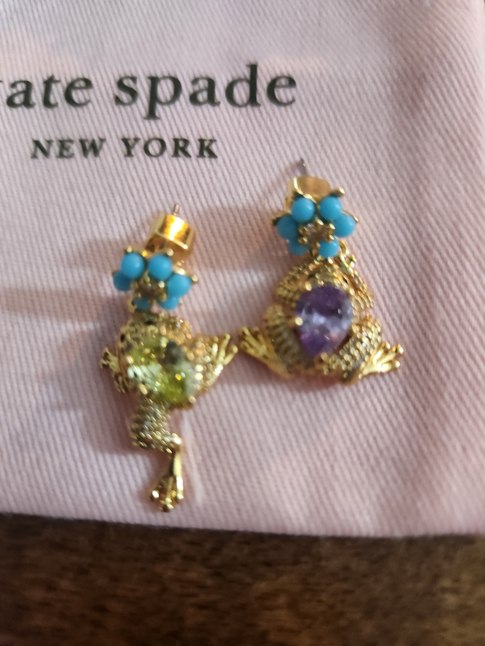 kate spade Gold Frog Earrings with Turquoise, Purple & Light Green Accents - Picture 2 of 8